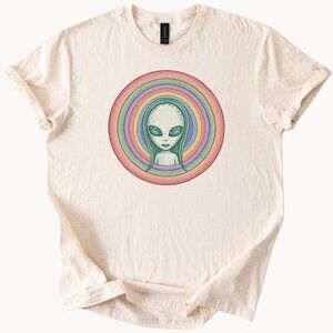 Alien Head Tee Rainbow Circle Sci Fi T Shirt Extraterrestrial Apparel